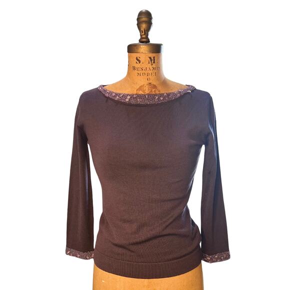 Vintage Cerruti 1881 Silk Stretch Knit Top with Beaded Trim – Made in Italy - Picture 2 of 9